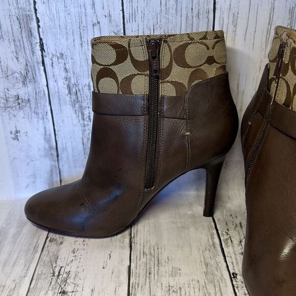 Coach Messina Women Leather & Jacquard Signature C Almond toe Ankle bootie 7.5 - Picture 6 of 14
